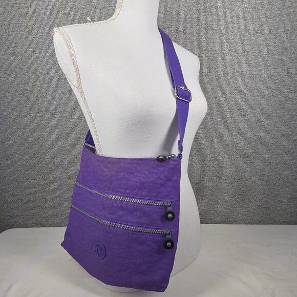 KIPLING ALVAR CROSSBODY BAG – PURPLE NYLON – LIGHTWEIGHT – MULTI-ZIP FRONT - Picture 2 of 14